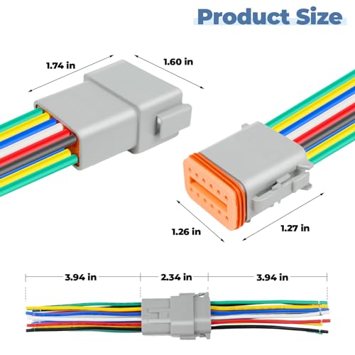 1 Kit Deutsch DT 12 pin Grey Male Female Wiring Harness, 16 AWG - color: Grey 12Pin, size: 1Set