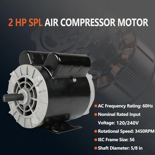 Air Compressor Motor 2 HP SPL Motor 56 Frame 5/8 Inch Shaft 120/240V