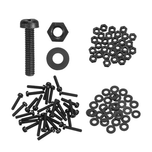 MECCANIXITY 30 Set M2x12mm Nylon PA66 Plastic Cross Round Head Screw Phillips Bolts Hex Nuts Flat Washers Assortment Kit, Metric Full Thread Bolt Fasteners for DIY Machine Assembly, Black - color: Black, size: M2x12mm