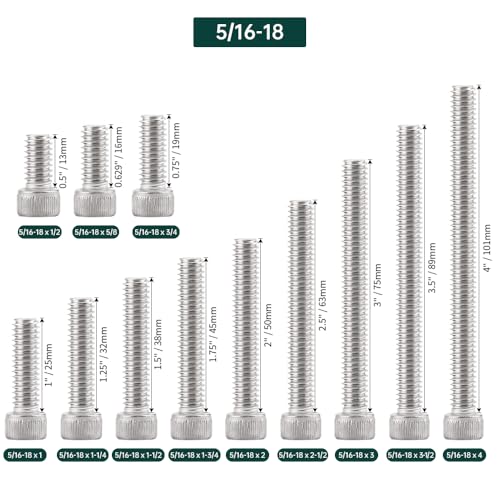 5/16-18 x 1-1/2" Socket Head Cap Screws (15 pcs), 304 Stainless Steel 18/8, Allen Hex Drive, Home Entertainment Furniture Screws, Fayeploo (with Hex Spanner) - size: 5/16-18 x 1-1/2"