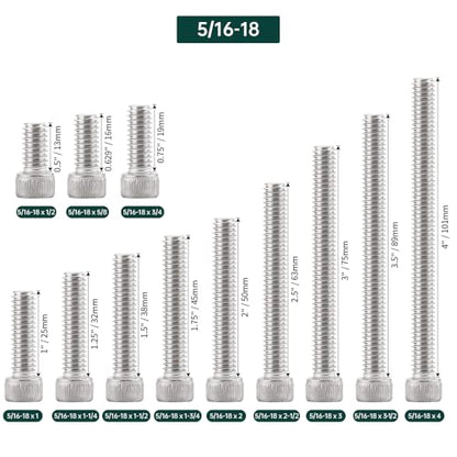 5/16-18 x 1-1/2" Socket Head Cap Screws (15 pcs), 304 Stainless Steel 18/8, Allen Hex Drive, Home Entertainment Furniture Screws, Fayeploo (with Hex Spanner) - size: 5/16-18 x 1-1/2"