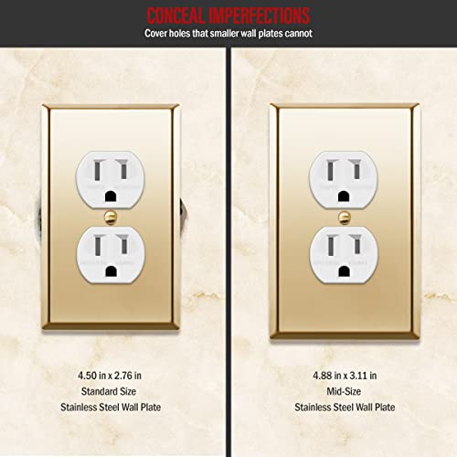 ENERLITES Duplex Receptacle Outlet Metal Wall Plate, 1-Gang Polished Brass - color: Polished Brass, size: Midsize