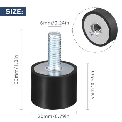 Flylin 4Pack M6 Rubber Mounts Shock Absorber Anti-Vibration Isolator Mounts