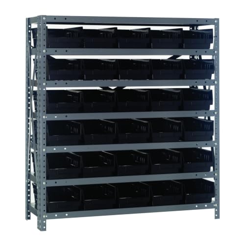 Quantum Storage 1239-102 Steel Shelf Bin Organizer System, 30 4"H Hopper-Front Bins, 7-Shelf Unit, 400 lb Per Shelf, for Warehouse, Shop, Garage & Stockroom, 12"D x 36"W x 39"H, Black - size: 39" H x 36" W x 12" D, style: 12" L x 7" W x 4" H 30 Economy Bl