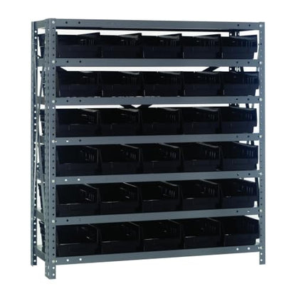Quantum Storage 1239-102 Steel Shelf Bin Organizer System, 30 4"H Hopper-Front Bins, 7-Shelf Unit, 400 lb Per Shelf, for Warehouse, Shop, Garage & Stockroom, 12"D x 36"W x 39"H, Black - size: 39" H x 36" W x 12" D, style: 12" L x 7" W x 4" H 30 Economy Bl