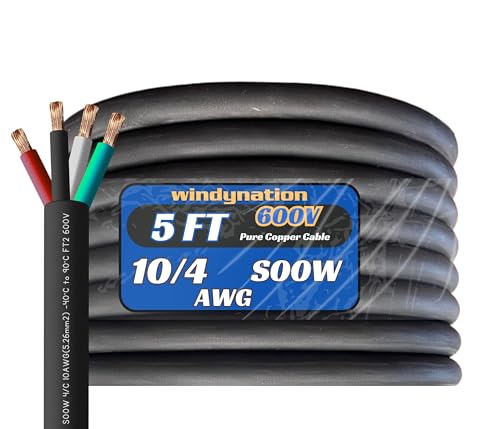 10/4 5 Feet 10 AWG SOOW SO Cable Cord Wire - 10 Gauge 4 Conductor 600V Portable Power Extension Cord Cable for, Motor Leads, Portable Lights, and Battery Chargers - style: 5