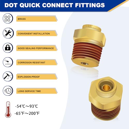 6 PCS Brass Air Line Quick Connect Fittings 3/8" Tube OD x 1/2" NPT - size: 3/8" Tube OD x 1/2" NPT - 6 PCS