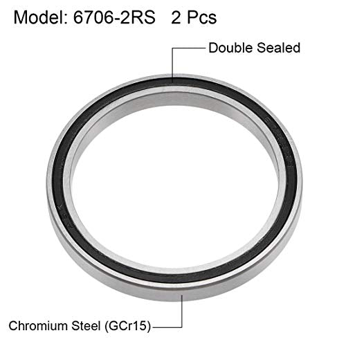 uxcell 6706-2RS Deep Groove Ball Bearings Z2 30mm x 37mm x 4mm Double Sealed Chrome Steel 2pcs - size: 30x37x4mm