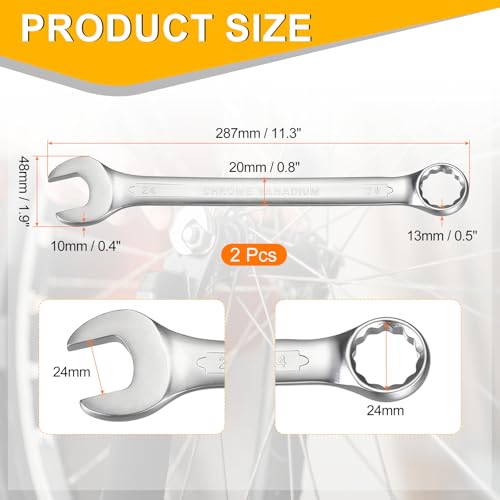 HARFINGTON 2Pcs Metric Combination Wrench 24mm Open End & 15-Degree Offset - size: 24mm