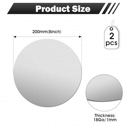 2Pcs 304 Stainless Steel Disc, 8"(200mm) Diameter, 1mm Thickness Round Metal Circle Blanks, Flat Sheet Plate for Crafts, DIY Projects, Stamping, Engraving and Industrial Use - size: Thickness:1mm, style: Dia:8" 2Pcs