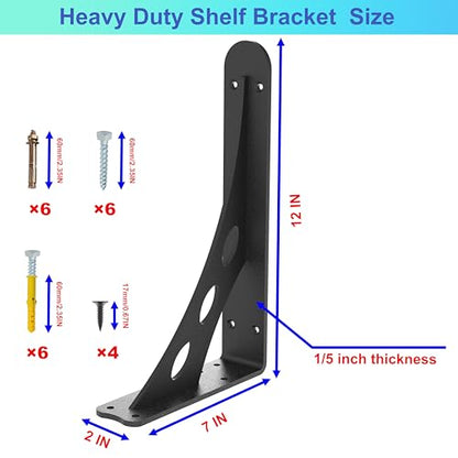 12 x 7 in Black Heavy Duty Floating Shelf Brackets, Holds 1000lb - color: Black Max Load 1000 Lbs, size: 12IN×7IN