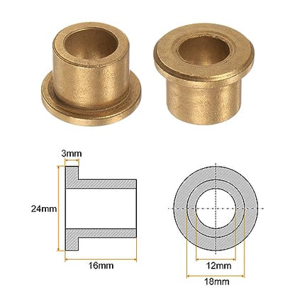 HARFINGTON 2pcs Flange Bearing Sleeve 12mmBore,18mmOD,16mm L,Bronze Bushing - size: 12mm x 18mm x 16mm