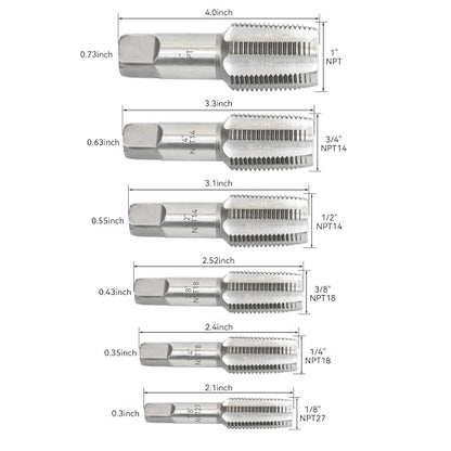 HFS(R) 6-piece NPT pipe tap set Machine Screw Imperial Tap and Die Bit Set, sizes includes 1", 3/4", 1/2", 3/8", 1/4", and 1/8" - size: 6PCS:1", 3/4",1/2",3/8",1/4",1/8"
