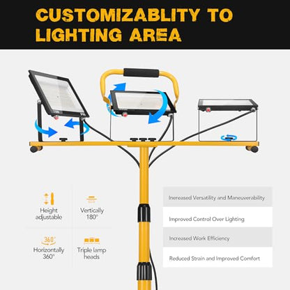 21000Lumen LED Work Lights with Stand, 3Head Portable Work Light 16ft Cord