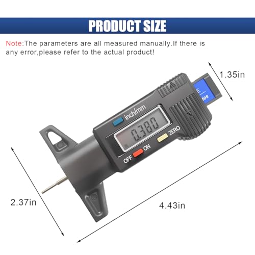 Digital Tire Tread Depth Gauge, Portable 0.01mm Resolution, Black - color: Black