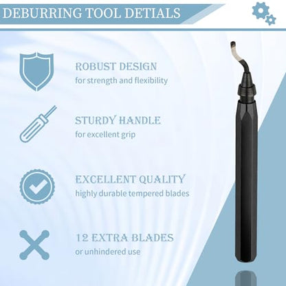 Deburring Tool with 12 HSS Blades for Metal Resin PVC 3D Print - color: Black