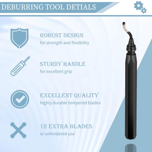Deburring Tool with 12 HSS Blades for Metal Resin PVC 3D Print - color: Black