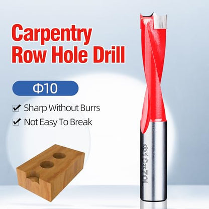 HUHAO 10mm Carbide Tipped Brad Point Boring Bit, Left Hand Dowel Drill Bits - size: 10mm Dia x 70mm Long x 10mm Shank L