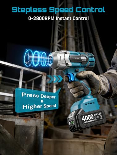 Seesii Cordless Impact Wrench 1/2 inch, High Torque 479 Ft-lbs(650Nm) Brushless Impact Gun,2500RPM w/2x4.0 Battery, 6 Sockets,8 Drill Bits, High Torque Power Impact Driver for Car Home,WH6 Lite - size: 650 Nm