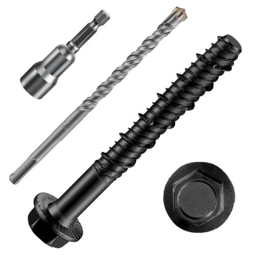 Wensilon 3/8" x 4" Black Rust Resistant Epoxy Coated Plated Large Diameter Concrete Screw Actual Thickness 1/2"(12mm) for Anchoring to Masonry, Brick or Block (30 pcs) - color: Black, size: 3/8" x 4"