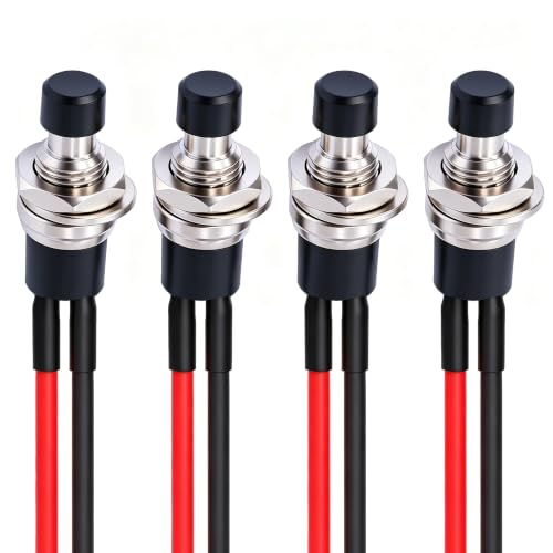 Twidec/4Pcs Latching Push Button Switch 3A 250V AC 2 Pins Self-Locking SPST ON/Off Black Mini Switch Pre-soldered Wires L-PBS-110-XBK - color: Black-7mm, size: Latching