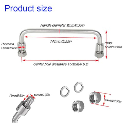 304 Stainless Steel Folding Handle, 6.0in Hole Center, 2 Pack - size: Hole Center 6.0in