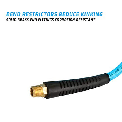 1/4''×10ft Recoil PU Air Hose, Air Compressor Hose with Swivel Fittings and Bend Restrictors - size: 1/4''×10ft