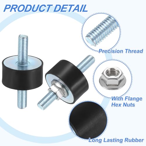 uxcell 2Pcs M10 x 25mm Rubber Mounts, 20 x 40mm Cylindrical Anti Vibration Isolator Studs Shock Absorber Double Studs with Nuts for Car Bobbin Generator Air Compressors - size: M10 x 25mm, 20 x 40mm