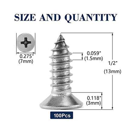 #7 x 1/2" Wood Screw 100Pcs 18-8 (304) Stainless Steel Screws Flat Head Phillips Fast Self Tapping Drywall Screws by SG TZH - size: #7 x 1/2"