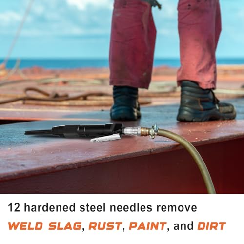 Threlaco Compact Air Needle Scaler with 40 Pieces 7' Descaling Needles Pneumatic Tools Air Powered Remove Slag Rust Paint Weld and Dirt Quickly(12 Needles)