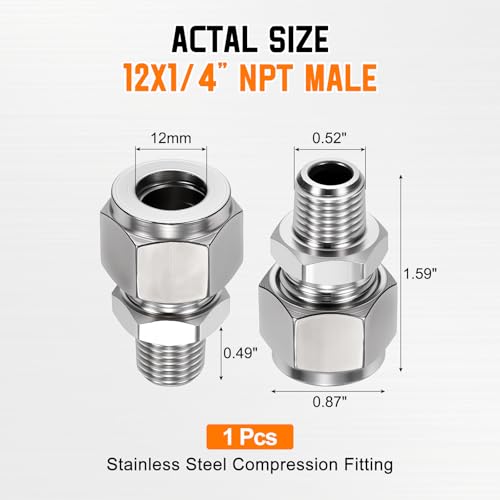 12mm OD Compression x 1/4" NPT Male Union Coupling Connector - size: 1/2"OD x 1/4" NPT Male