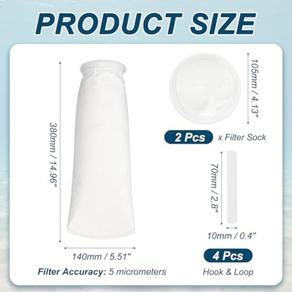 Aquarium Filter Bags Mesh (2Pcs 5 Micron 4.1" Ring 15" Long) - size: 5 Micron - 15" Long 4.1" Ring
