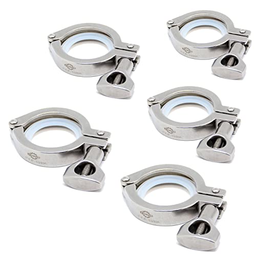 TC 1.5" Tri Clamp with Wing Nut Stainless Steel 304 Heavy Duty Sanitary Clover Clamp Single Pin with Silicone Gasket (5-pack) - size: 1.5 inch(5 pack)