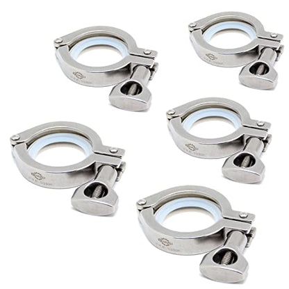 TC 1.5" Tri Clamp with Wing Nut Stainless Steel 304 Heavy Duty Sanitary Clover Clamp Single Pin with Silicone Gasket (5-pack) - size: 1.5 inch(5 pack)