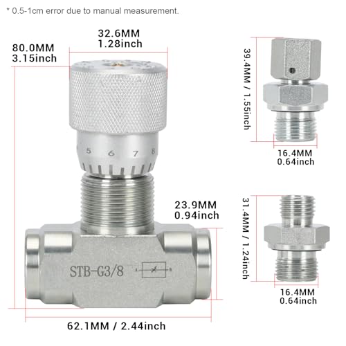 STB-G3/8 3/8" L08 Hydraulic Flow Control Valve Compatible with 1-2 Ton Mini Excavator, Bidirectional Restrictor Valve with Two-Sided Connectors - size: 3 Pcs