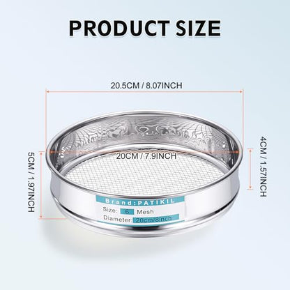 PATIKIL Lab Sieve 6 Mesh(3.2mm) 7.9"(20cm) Diameter Sifting Screen - size: 6 Mesh(3.2mm)/7.9"