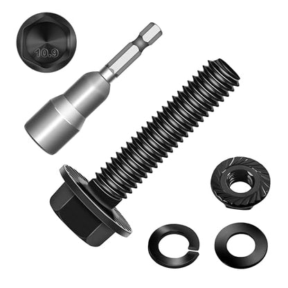 (10Sets) M6 Bolt x 25mm Flanged Hex Head Bolts, External Flange Hex Drive M6 Screws, Class 10.9 Black Zinc Plated Alloy Steel Metric M6x1.0 Bolts Kit - color: Black-M6, size: 25mm