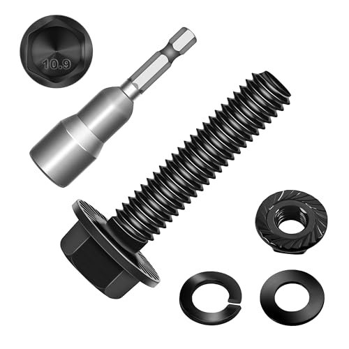 (10Sets) M6 Bolt x 25mm Flanged Hex Head Bolts, External Flange Hex Drive M6 Screws, Class 10.9 Black Zinc Plated Alloy Steel Metric M6x1.0 Bolts Kit - color: Black-M6, size: 25mm