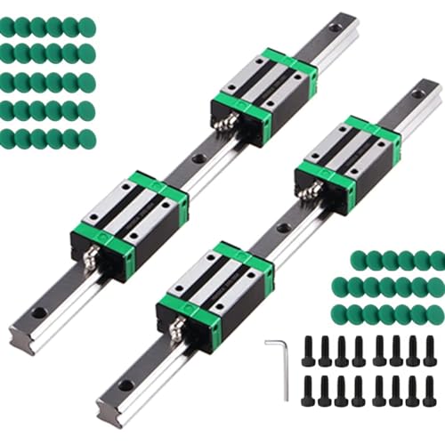 Linear Guide Rail 2 X HGR 20-1500mm Linear Slide Rail + 4 X Bearing Blocks Linear Guideway Rail for DIY CNC Routers Lathes Mills - size: 1500mm, style: Linear Rail HGR20 with Green Bearings