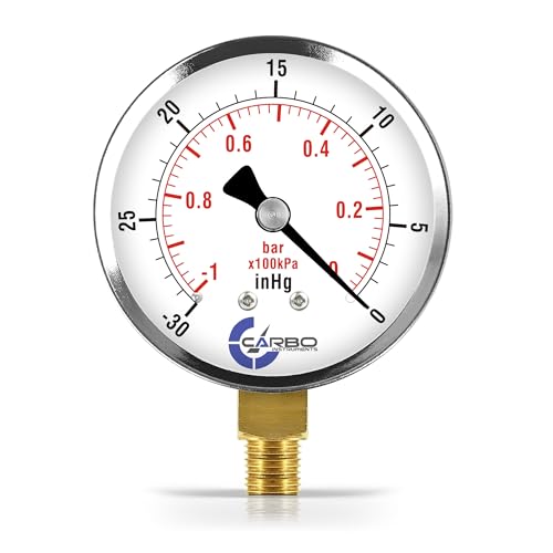 2-1/2" Pressure Gauge, Chrome Plated Steel Case, Dry, Vacuum -30 Hg/0, Lower Mount 1/4" NPT - style: -30 inHg