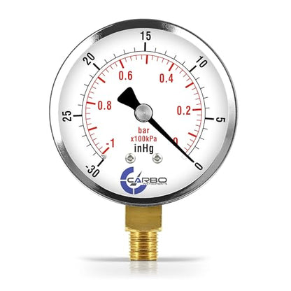 2-1/2" Pressure Gauge, Chrome Plated Steel Case, Dry, Vacuum -30 Hg/0, Lower Mount 1/4" NPT - style: -30 inHg