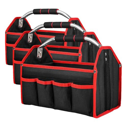 HAUTMEC 13 Inch Tool Bag, Foldable Open Top Tool Bag with Stiff Frame, Heavy-Duty Tool Tote with Padded Handle, Water-Resistant Base, Portable Tool Organizer for DIY & Jobsite Use – TB0001 (Pack of 3) - size: 13-Inch (Pack of 3), style: Foldable