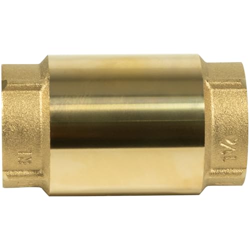 In-Line Check Valve No-Lead Brass Backflow Prevention, Lead-Free Brass Construction, Universal 1-1/4 inch One-Way Female Pipe Thread,1.25'' FNPT × 1.25'' FNPT