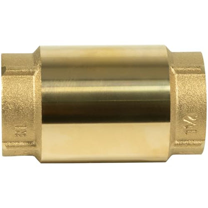 In-Line Check Valve No-Lead Brass Backflow Prevention, Lead-Free Brass Construction, Universal 1-1/4 inch One-Way Female Pipe Thread,1.25'' FNPT × 1.25'' FNPT