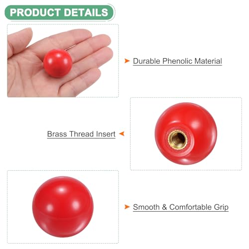 M METERXITY 12-Pack Threaded Ball Knobs, M6 Female Thread 25mm Dia. Thermoset Ball Knob for Lathe/Machine/Lawn Mowers, Round Phenolic Brass Insert Lever Handle [Red] - color: Red, size: M6x25mm
