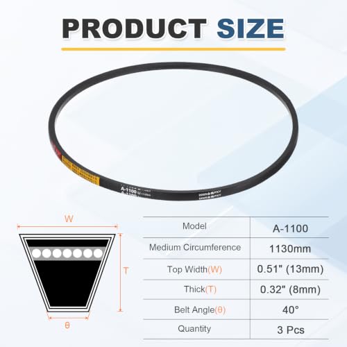 uxcell 3Pcs A-1100 Rubber V-Belt 1100mm Li x 13mm W x 8mm T Classic Wrapped - size: A-1100