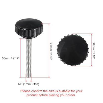 uxcell 2pcs Knurled Clamping Knobs M6 x 55mm Metric 304 Stainless Steel Male Thread Thumb Screw on Type 30mm Plastic Round Head Threaded Hand Bolt Stud Knobs Black - size: M6 x 55mm x 30mm
