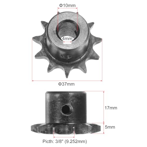 uxcell 2pcs ISO/DIN 06B-1 Roller Chain Sprocket B Type 10mm Bore, 3/8" Pitch, A3-Steel Single Strand Roller Sprocket Hardened 11 Tooth