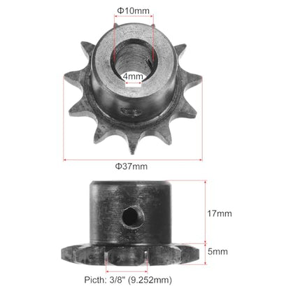 uxcell 2pcs ISO/DIN 06B-1 Roller Chain Sprocket B Type 10mm Bore, 3/8" Pitch, A3-Steel Single Strand Roller Sprocket Hardened 11 Tooth