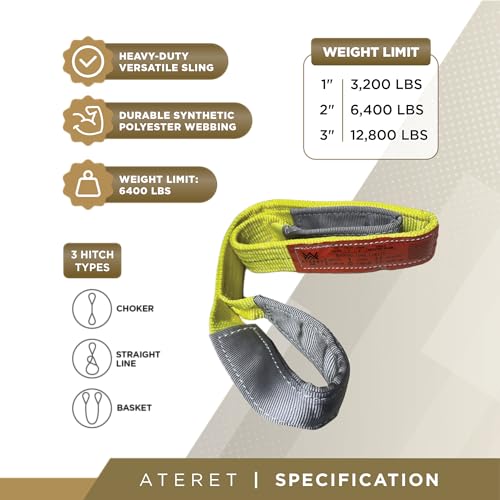 ATERET Twisted Eye Polyester Lift Sling I 1" x 8 feet I Heavy Duty Lifting Web Sling I (1" x 8') - size: 1" x 8'